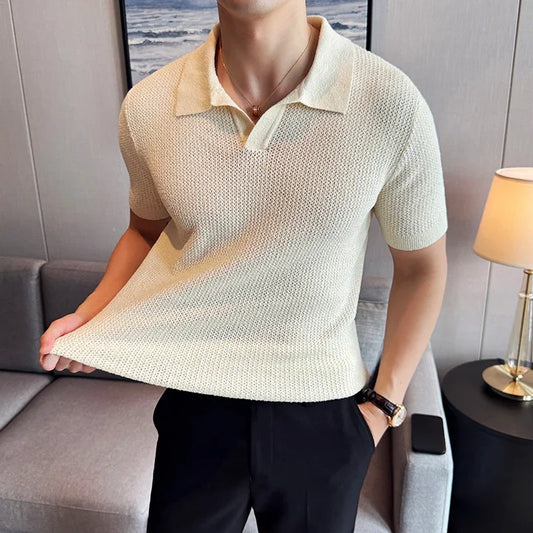 Knitted V-Neck Polo