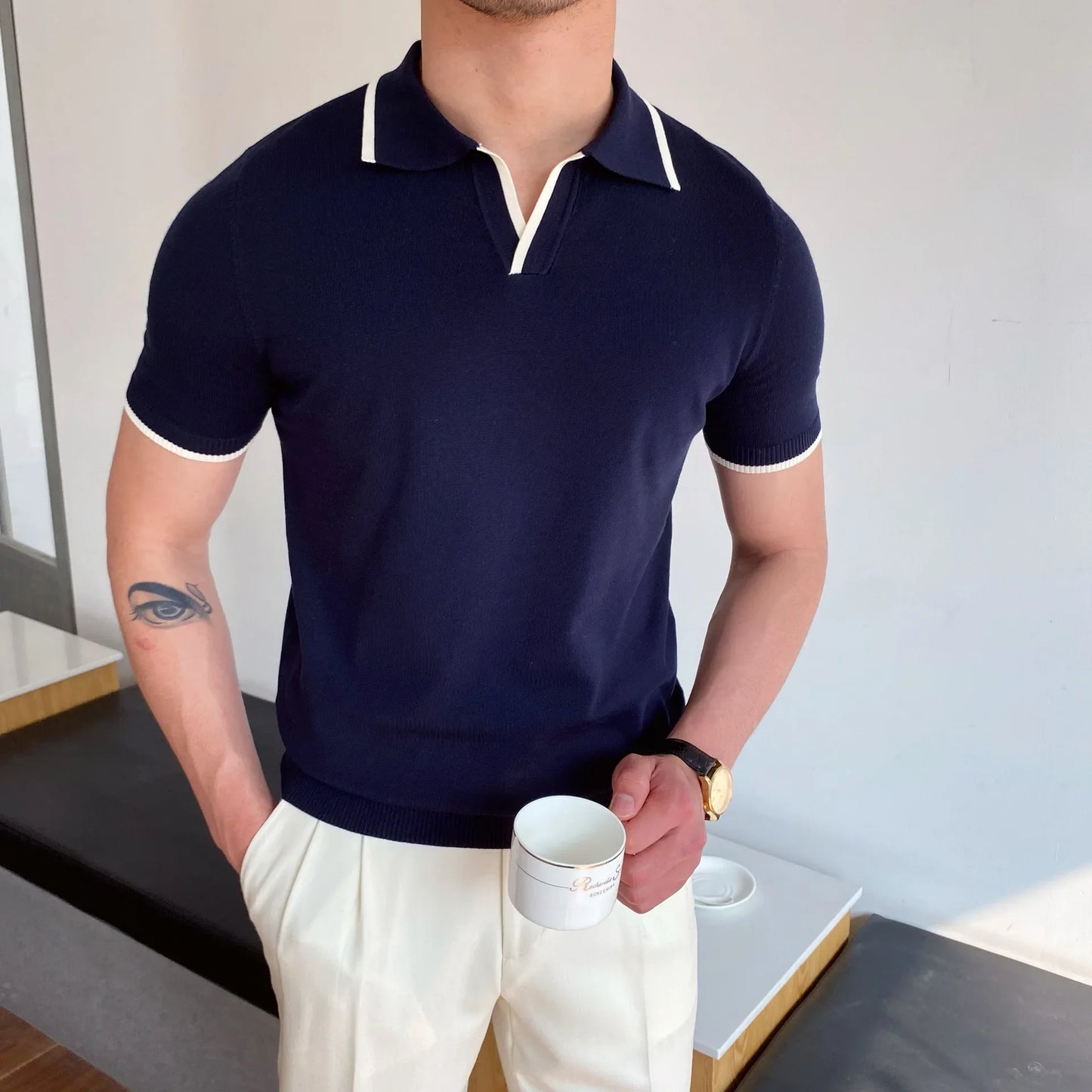 Ribbed Cotton Mens Polo