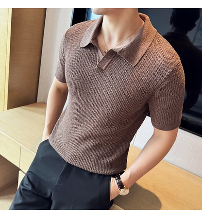 Knitted V-Neck Polo