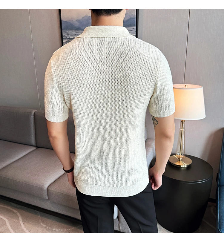 Knitted V-Neck Polo