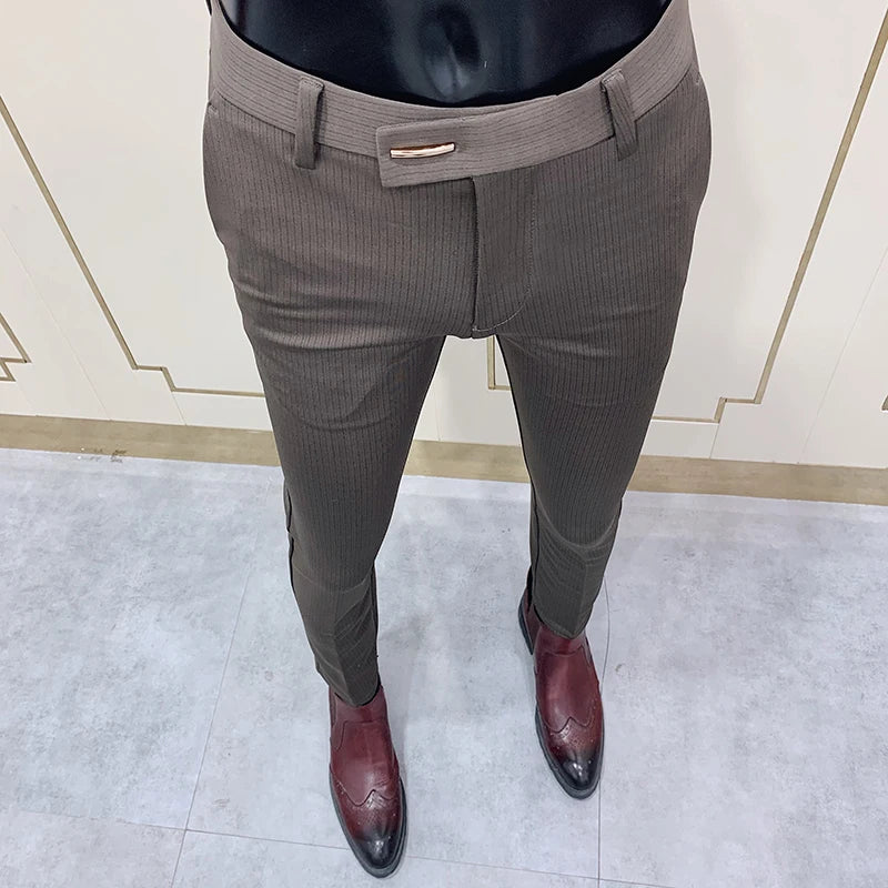 Mens Slim Fit Business Striped Trousers