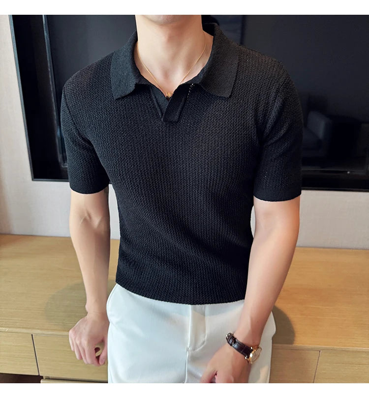 Knitted V-Neck Polo