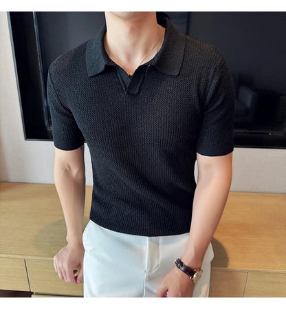 Knitted V-Neck Polo