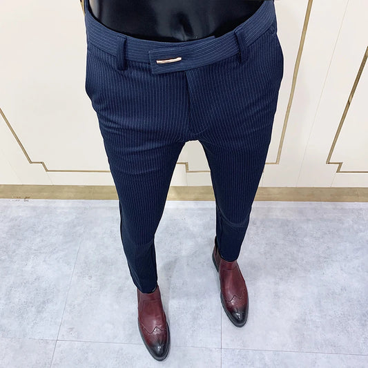 Mens Slim Fit Business Striped Trousers