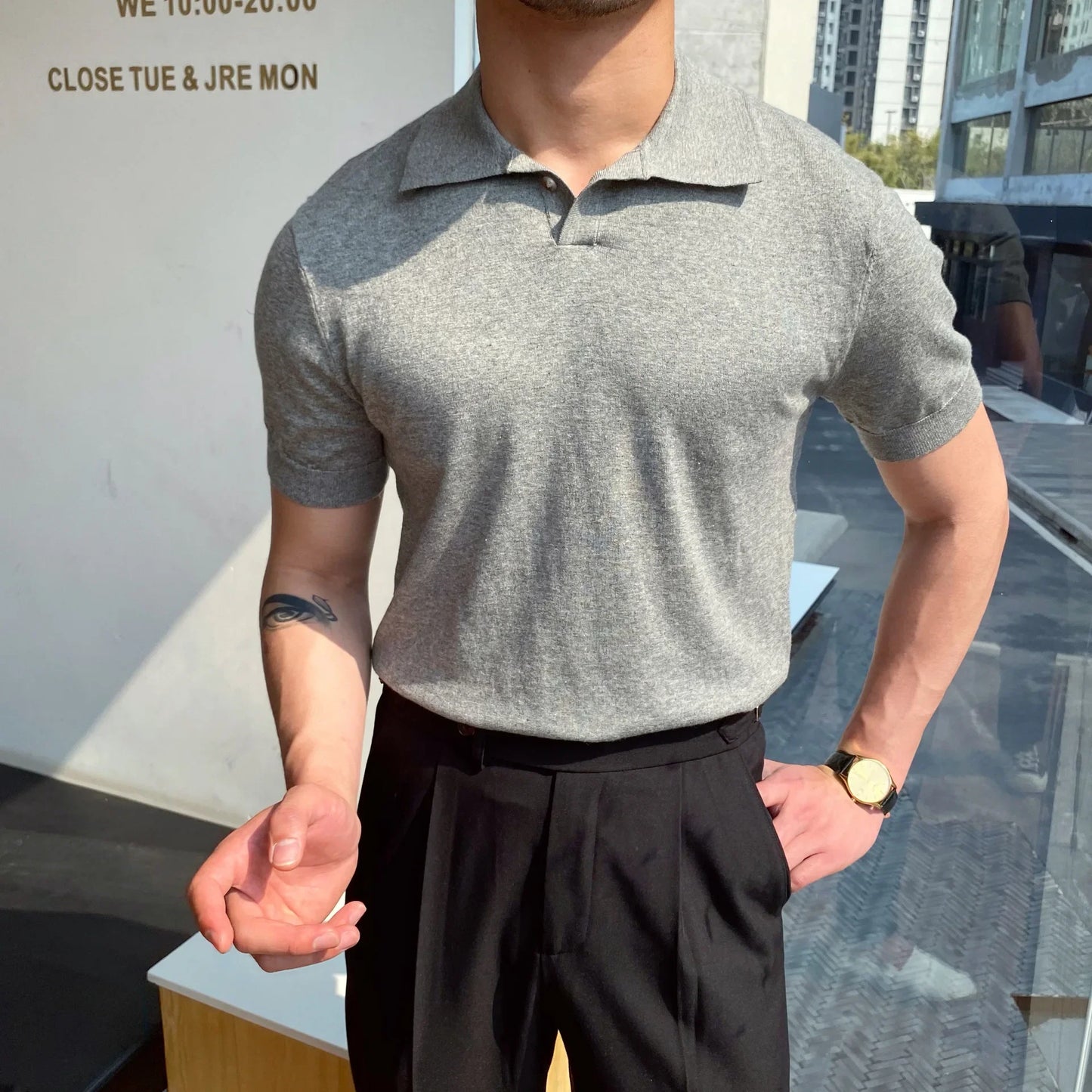 Ribbed Cotton Mens Polo