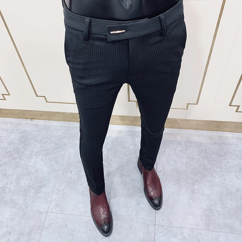 Mens Slim Fit Business Striped Trousers