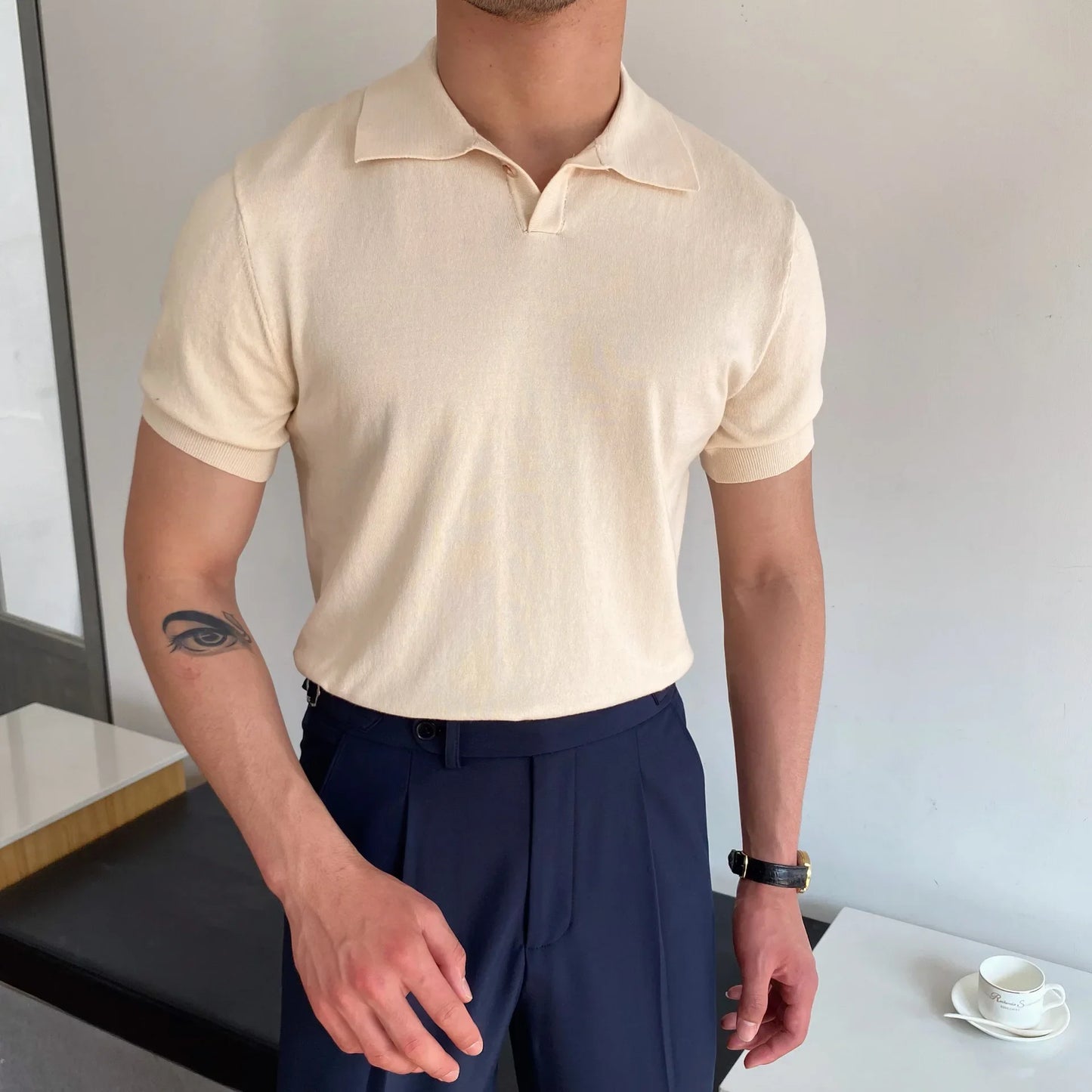 Ribbed Cotton Mens Polo