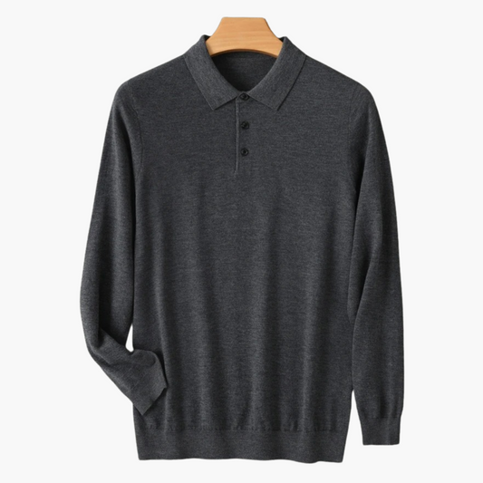 Merino Wool Long Sleeve Polo Shirt