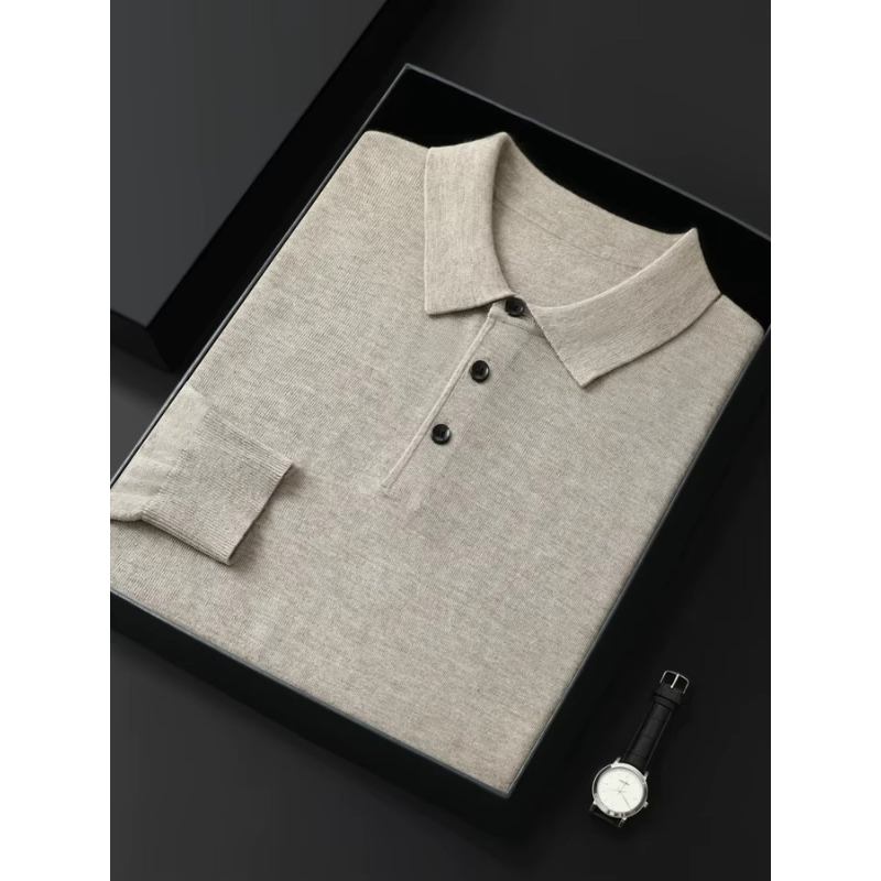 Merino Wool Long Sleeve Polo Shirt
