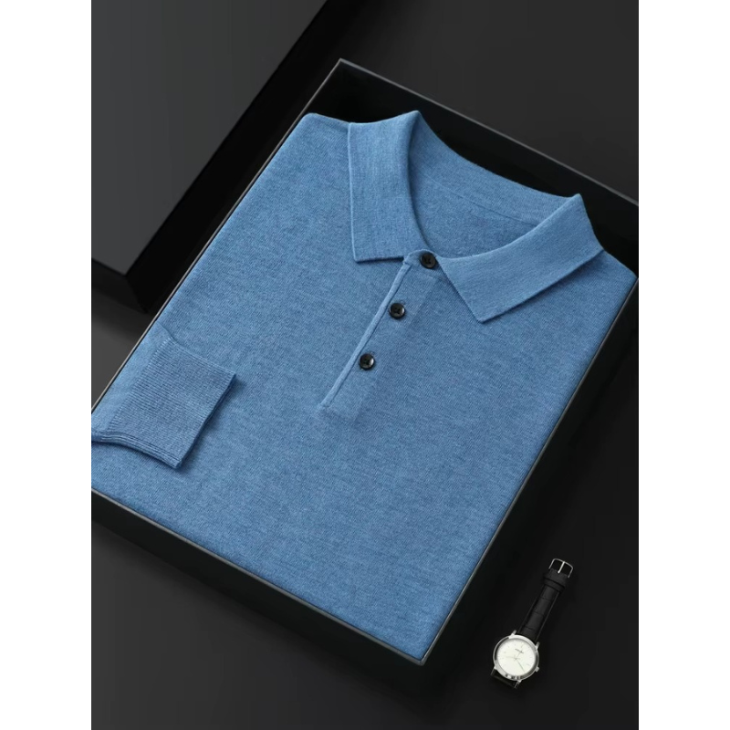 Merino Wool Long Sleeve Polo Shirt