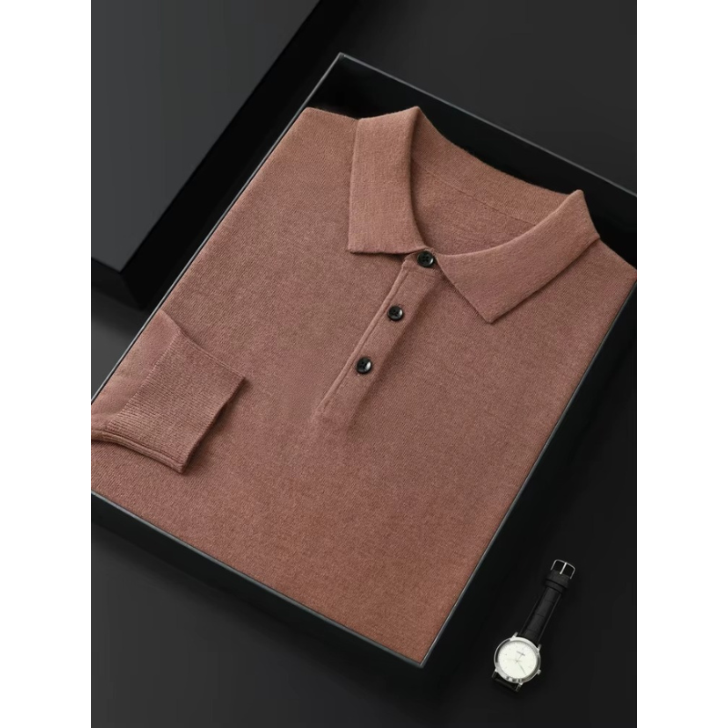 Merino Wool Long Sleeve Polo Shirt