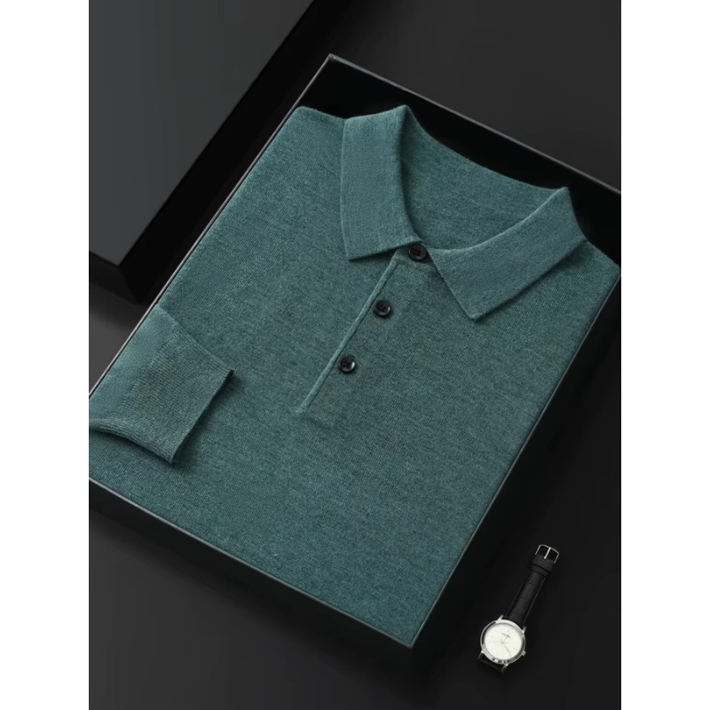 Merino Wool Long Sleeve Polo Shirt