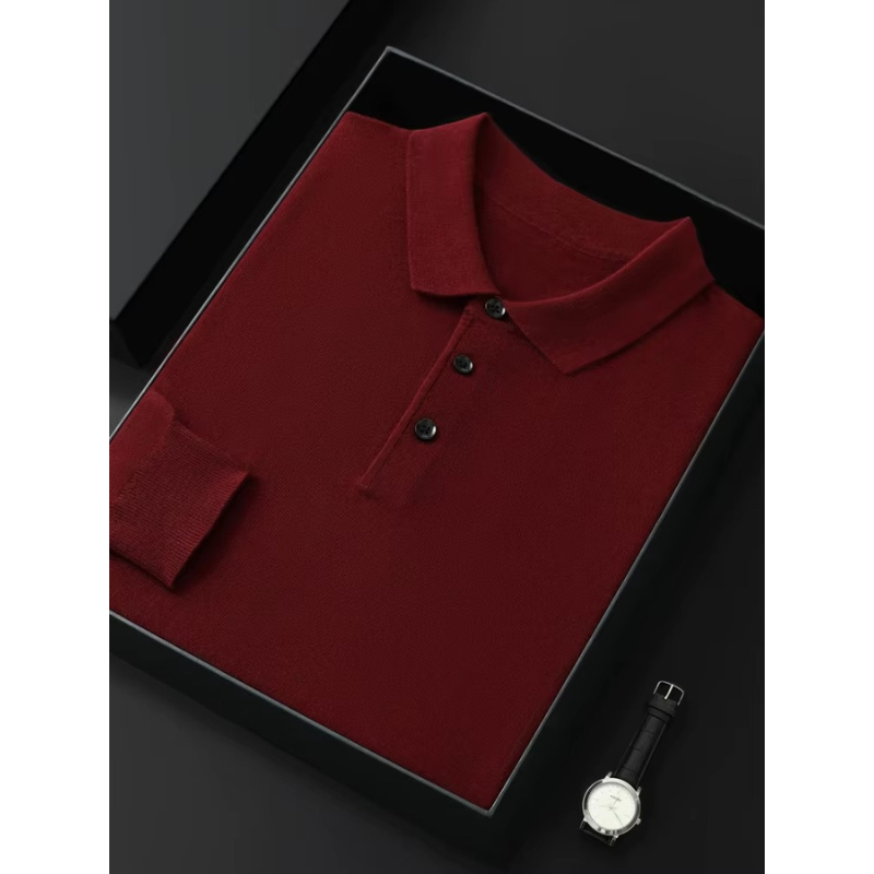 Merino Wool Long Sleeve Polo Shirt