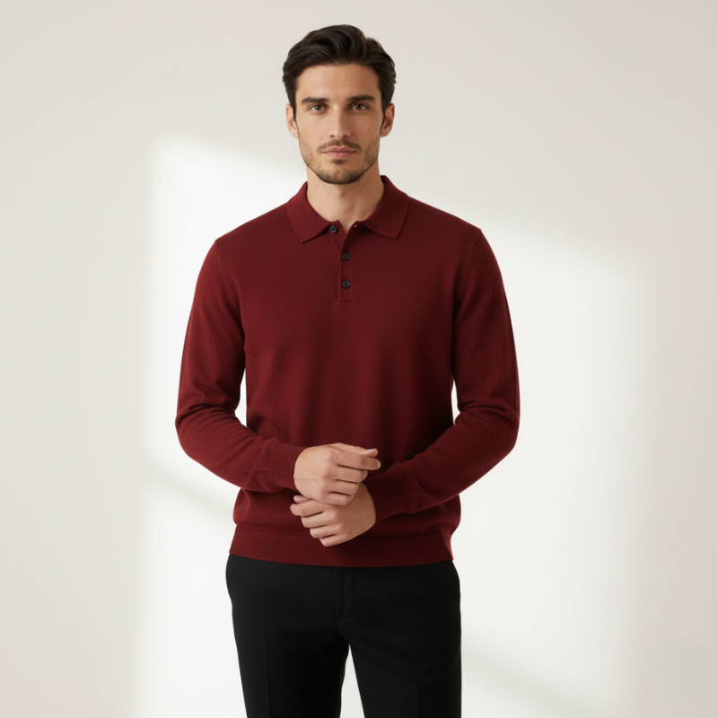 Merino Wool Long Sleeve Polo Shirt