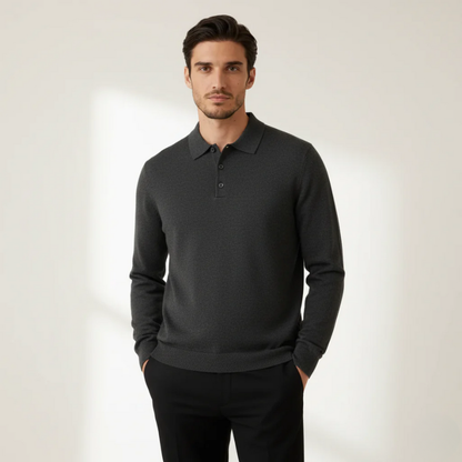 Merino Wool Long Sleeve Polo Shirt