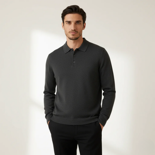 Merino Wool Long Sleeve Polo Shirt